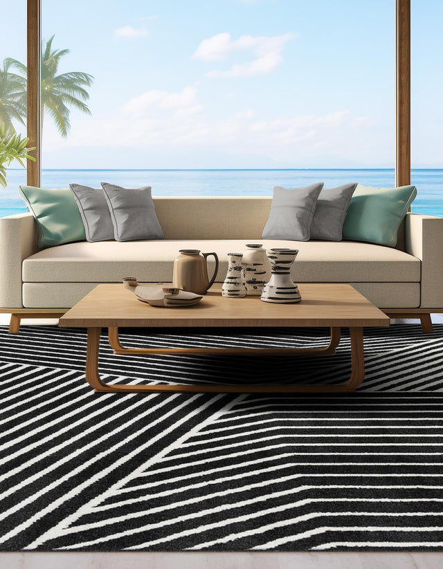 Black 7' 10 x 7' 10 Norge Square Area Rug 100% Polypropylene Easy Clean Non Shed Stain Resistant Modern Carpet for Home Interior Design for Sale at Rug Engine