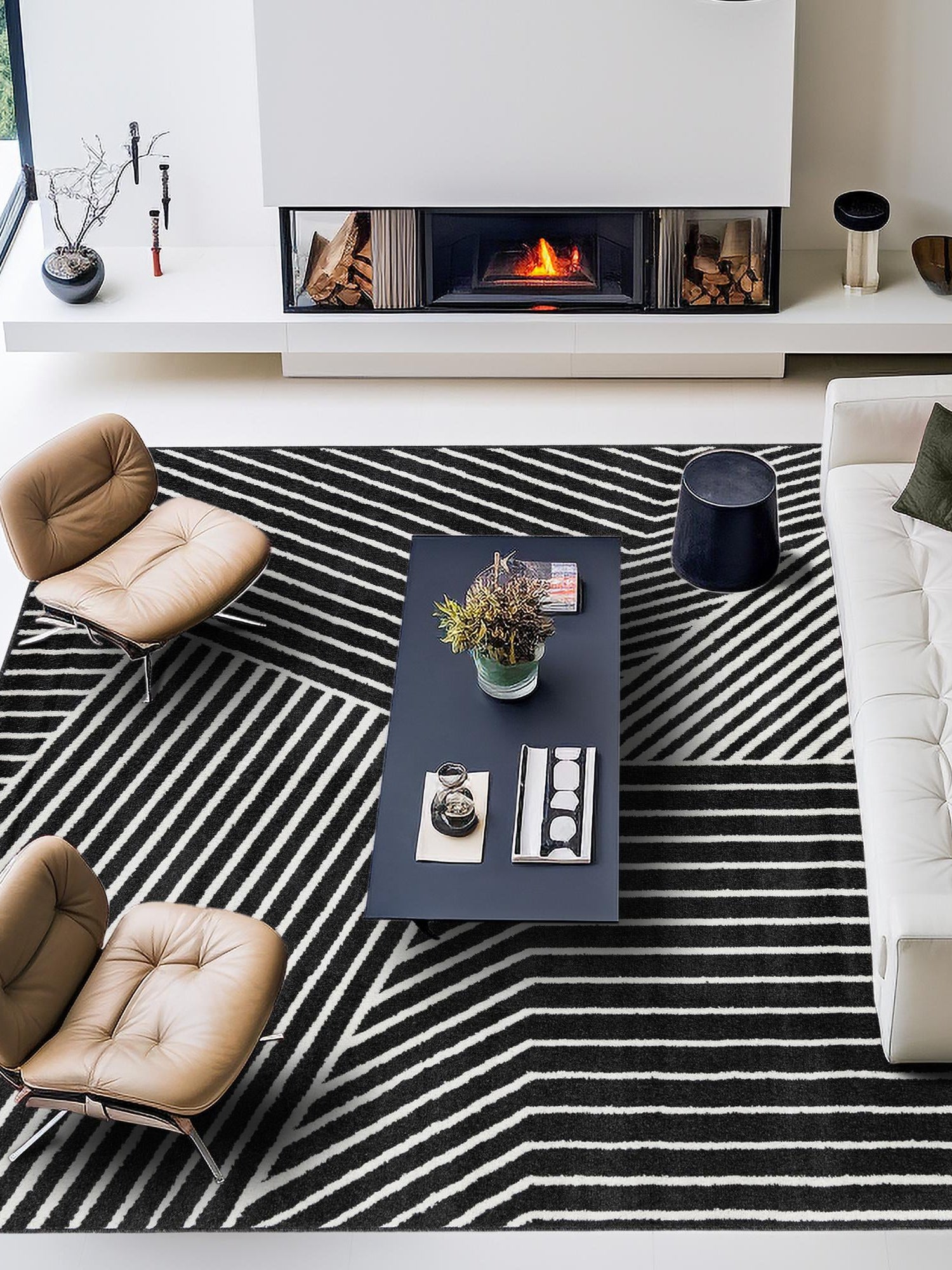 Black 7' 10 x 7' 10 Norge Square Area Rug 100% Polypropylene Easy Clean Non Shed Stain Resistant Modern Carpet for Home Interior Design for Sale at Rug Engine
