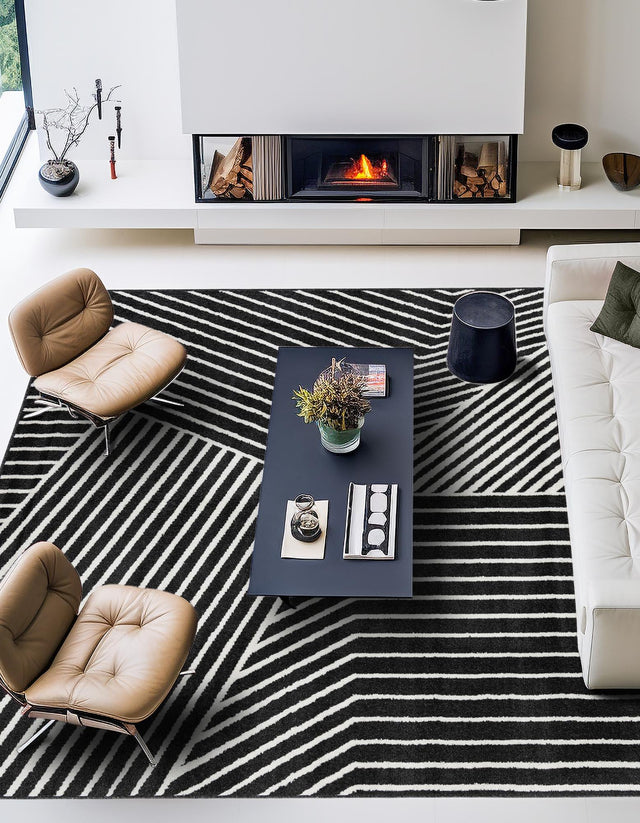 Black 7' 10 x 7' 10 Norge Square Area Rug 100% Polypropylene Easy Clean Non Shed Stain Resistant Modern Carpet for Home Interior Design for Sale at Rug Engine