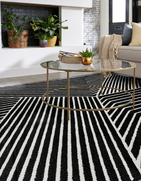 Black 10' x 10' Norge Square Area Rug 100% Polypropylene Easy Clean Non Shed Stain Resistant Modern Carpet for Home Interior Design for Sale at Rug Engine