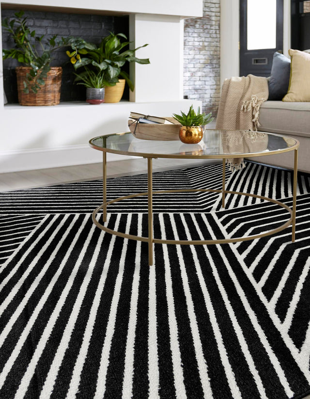 Black 7' 10 x 7' 10 Norge Square Area Rug 100% Polypropylene Easy Clean Non Shed Stain Resistant Modern Carpet for Home Interior Design for Sale at Rug Engine