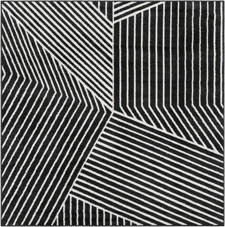 Black 7' 10 x 7' 10 Norge Square Area Rug 100% Polypropylene Easy Clean Non Shed Stain Resistant Modern Carpet for Home Interior Design for Sale at Rug Engine