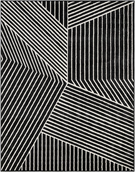 Black 7' 10 x 10' Norge Rectangle Area Rug 100% Polypropylene Easy Clean Non Shed Stain Resistant Modern Carpet for Home Interior Design for Sale at Rug Engine