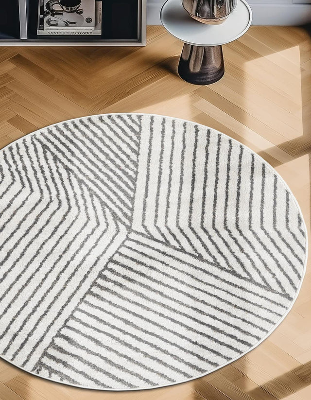 Ivory 4' 1 x 4' 1 Norge Round Area Rug 100% Polypropylene Easy Clean Non Shed Stain Resistant Modern Carpet for Home Interior Design for Sale at Rug Engine