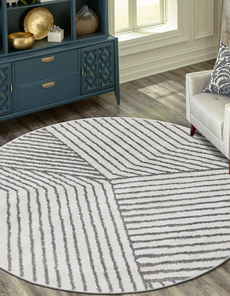 Ivory 5' 1 x 5' 1 Norge Round Area Rug 100% Polypropylene Easy Clean Non Shed Stain Resistant Modern Carpet for Home Interior Design for Sale at Rug Engine
