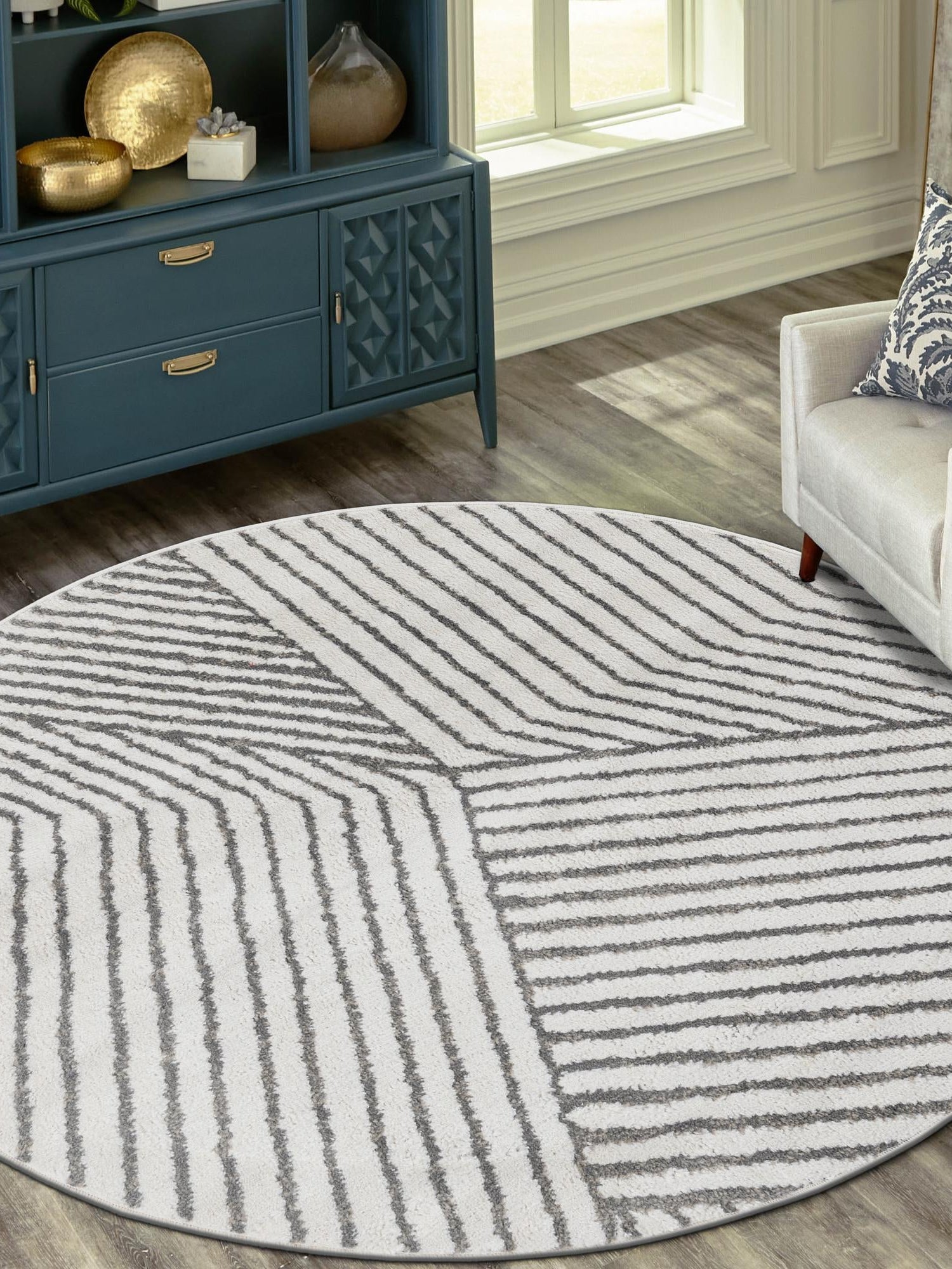 Ivory 7' 10 x 7' 10 Norge Round Area Rug 100% Polypropylene Easy Clean Non Shed Stain Resistant Modern Carpet for Home Interior Design for Sale at Rug Engine