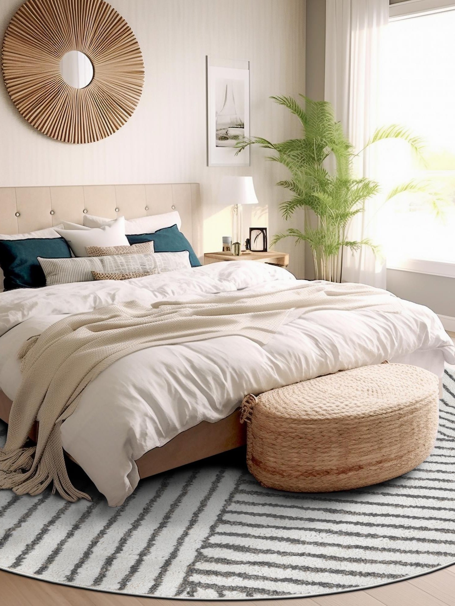 Ivory 5' 1 x 5' 1 Norge Round Area Rug 100% Polypropylene Easy Clean Non Shed Stain Resistant Modern Carpet for Home Interior Design for Sale at Rug Engine