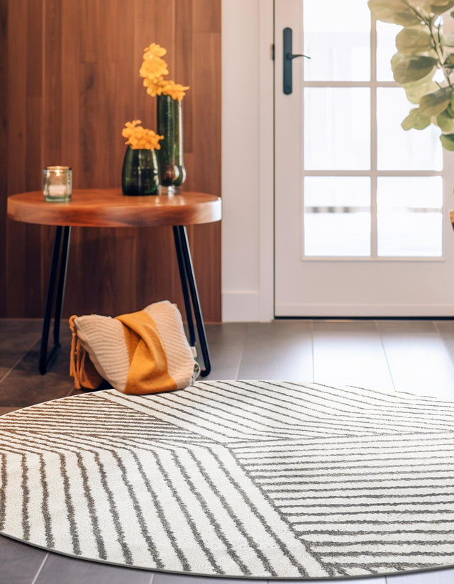 Ivory 3' 1 x 3' 1 Norge Round Area Rug 100% Polypropylene Easy Clean Non Shed Stain Resistant Modern Carpet for Home Interior Design for Sale at Rug Engine