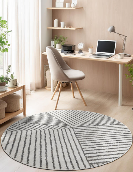 Ivory 3' 1 x 3' 1 Norge Round Area Rug 100% Polypropylene Easy Clean Non Shed Stain Resistant Modern Carpet for Home Interior Design for Sale at Rug Engine