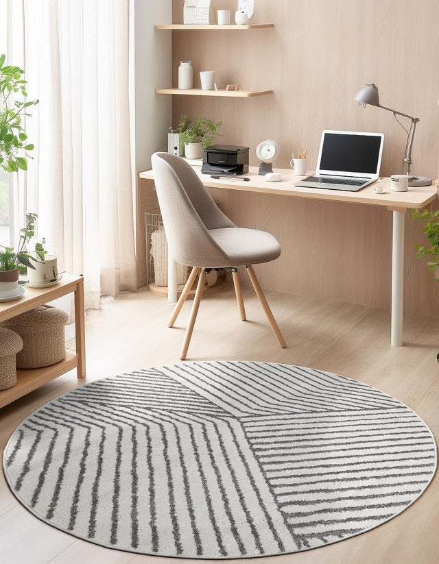 Ivory 3' 1 x 3' 1 Norge Round Area Rug 100% Polypropylene Easy Clean Non Shed Stain Resistant Modern Carpet for Home Interior Design for Sale at Rug Engine