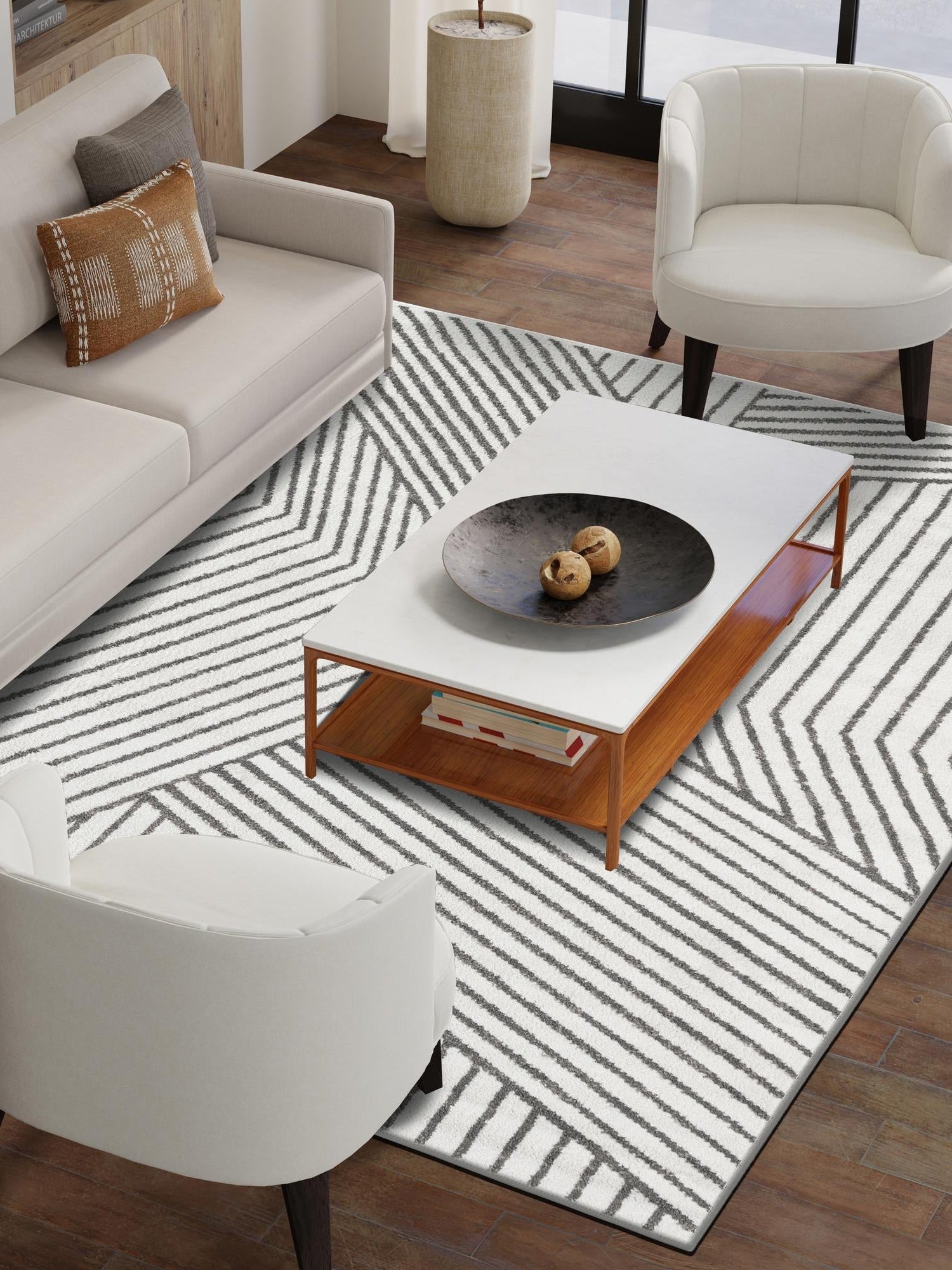 Ivory 6' 1 x 9' Norge Rectangle Area Rug 100% Polypropylene Easy Clean Non Shed Stain Resistant Modern Carpet for Home Interior Design for Sale at Rug Engine