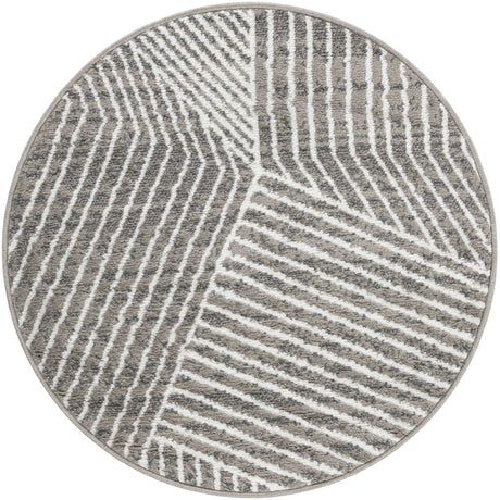 Gray 3' 1 x 3' 1 Norge Round Area Rug 100% Polypropylene Easy Clean Non Shed Stain Resistant Modern Carpet for Home Interior Design for Sale at Rug Engine
