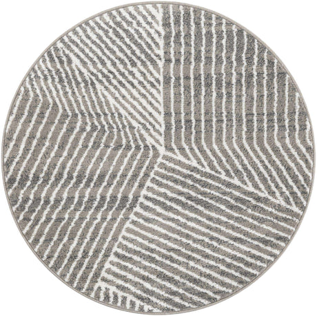 Gray 4' 1 x 4' 1 Norge Round Area Rug 100% Polypropylene Easy Clean Non Shed Stain Resistant Modern Carpet for Home Interior Design for Sale at Rug Engine