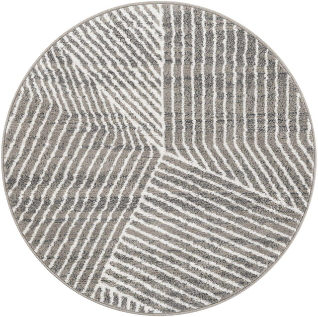 Gray 4' 1 x 4' 1 Norge Round Area Rug 100% Polypropylene Easy Clean Non Shed Stain Resistant Modern Carpet for Home Interior Design for Sale at Rug Engine