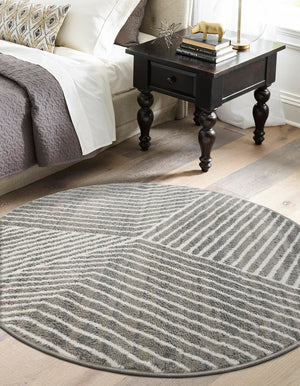 Gray 5' 1 x 5' 1 Norge Round Area Rug 100% Polypropylene Easy Clean Non Shed Stain Resistant Modern Carpet for Home Interior Design for Sale at Rug Engine