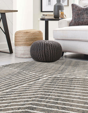 Gray 4' 1 x 4' 1 Norge Round Area Rug 100% Polypropylene Easy Clean Non Shed Stain Resistant Modern Carpet for Home Interior Design for Sale at Rug Engine