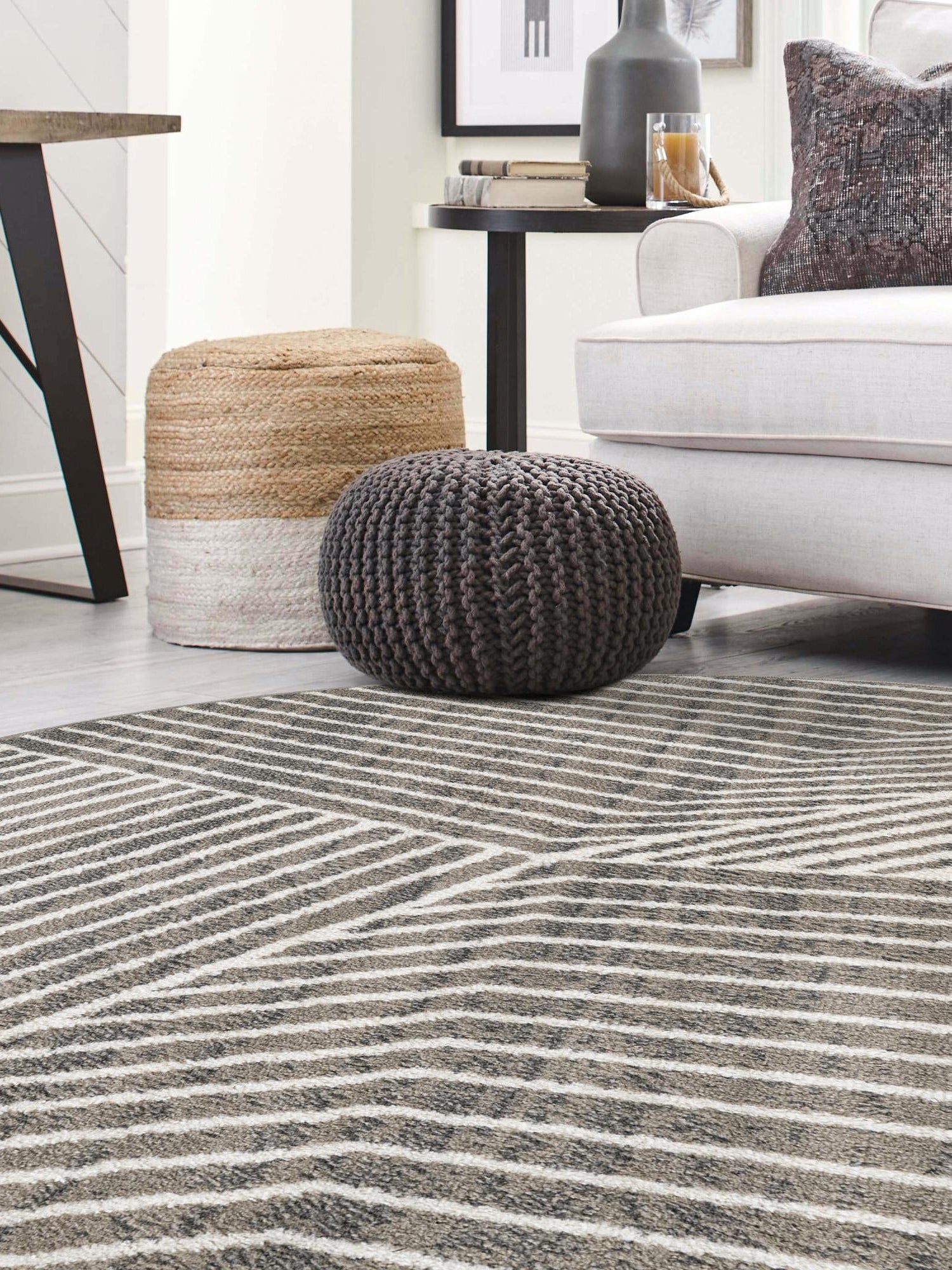 Gray 5' 1 x 5' 1 Norge Round Area Rug 100% Polypropylene Easy Clean Non Shed Stain Resistant Modern Carpet for Home Interior Design for Sale at Rug Engine