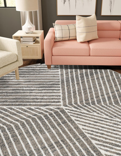 Gray 4' 1 x 4' 1 Norge Round Area Rug 100% Polypropylene Easy Clean Non Shed Stain Resistant Modern Carpet for Home Interior Design for Sale at Rug Engine