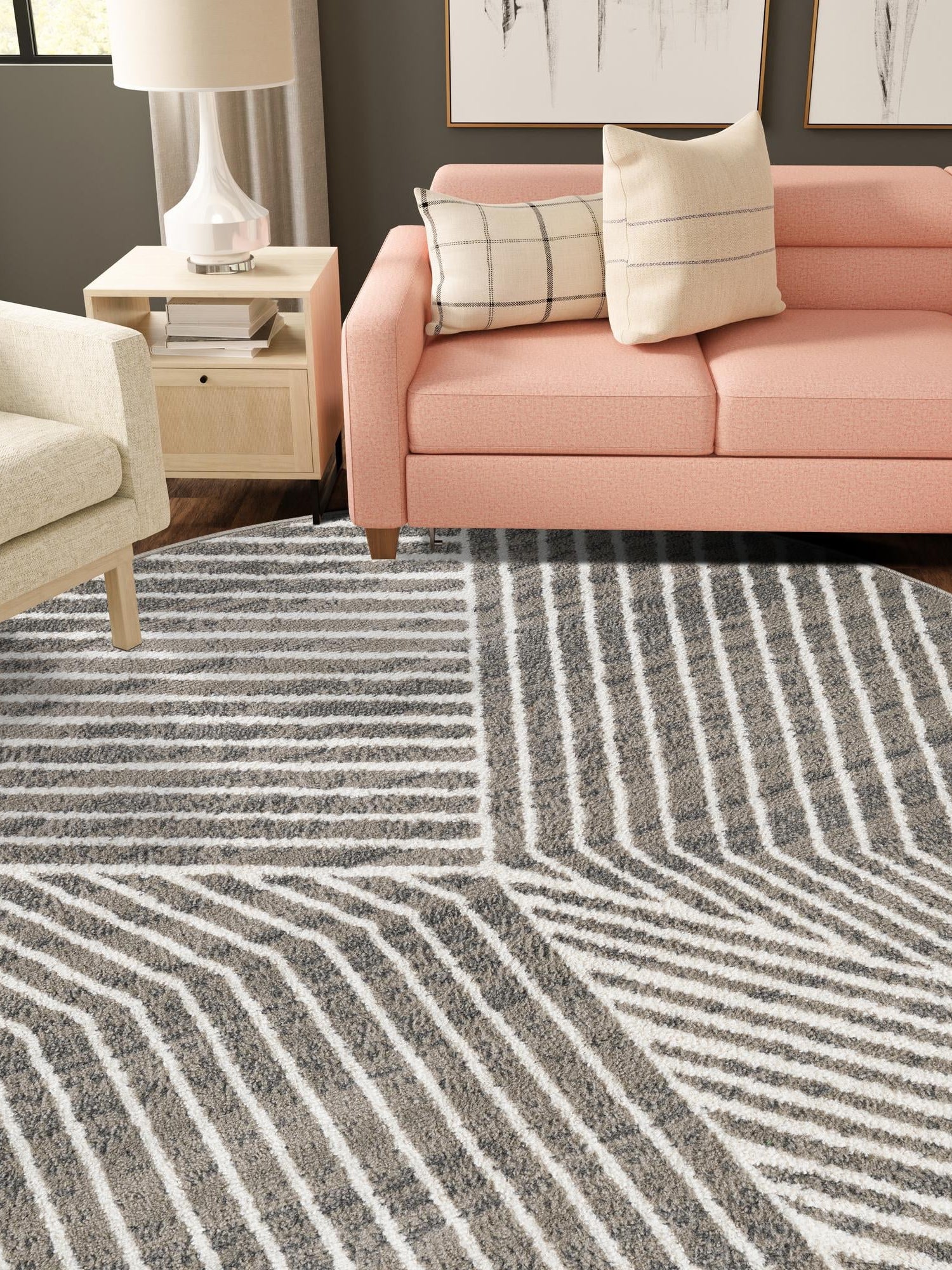 Gray 5' 1 x 5' 1 Norge Round Area Rug 100% Polypropylene Easy Clean Non Shed Stain Resistant Modern Carpet for Home Interior Design for Sale at Rug Engine