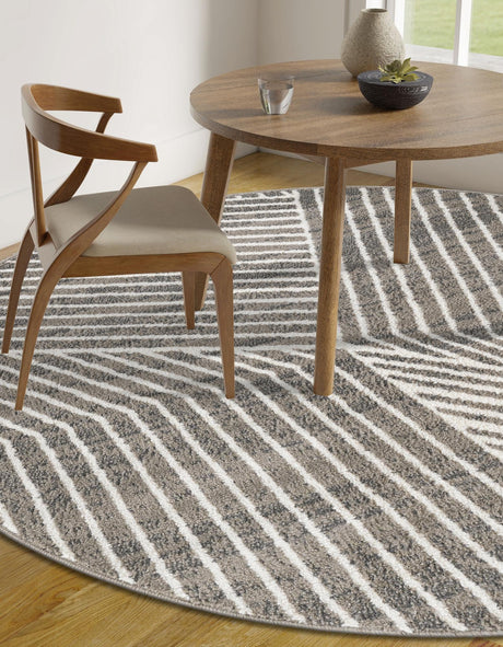 Gray 4' 1 x 4' 1 Norge Round Area Rug 100% Polypropylene Easy Clean Non Shed Stain Resistant Modern Carpet for Home Interior Design for Sale at Rug Engine