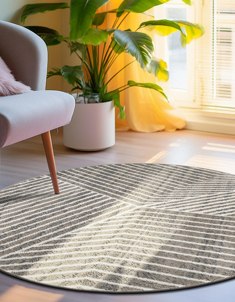 Gray 4' 1 x 4' 1 Norge Round Area Rug 100% Polypropylene Easy Clean Non Shed Stain Resistant Modern Carpet for Home Interior Design for Sale at Rug Engine
