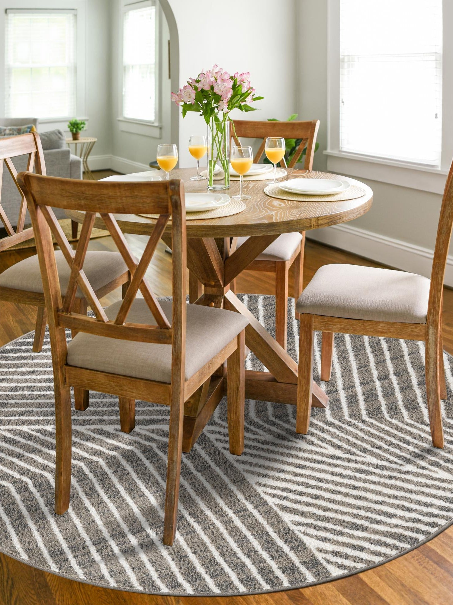 Gray 7' 10 x 7' 10 Norge Round Area Rug 100% Polypropylene Easy Clean Non Shed Stain Resistant Modern Carpet for Home Interior Design for Sale at Rug Engine