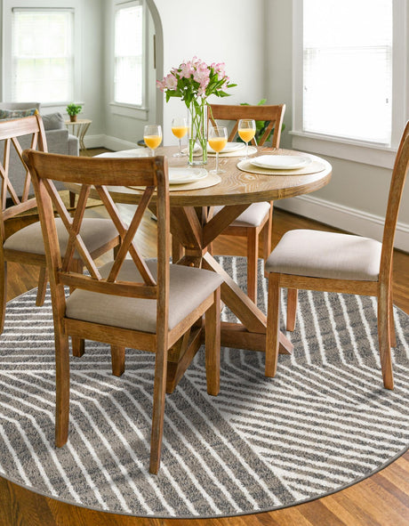 Gray 5' 1 x 5' 1 Norge Round Area Rug 100% Polypropylene Easy Clean Non Shed Stain Resistant Modern Carpet for Home Interior Design for Sale at Rug Engine