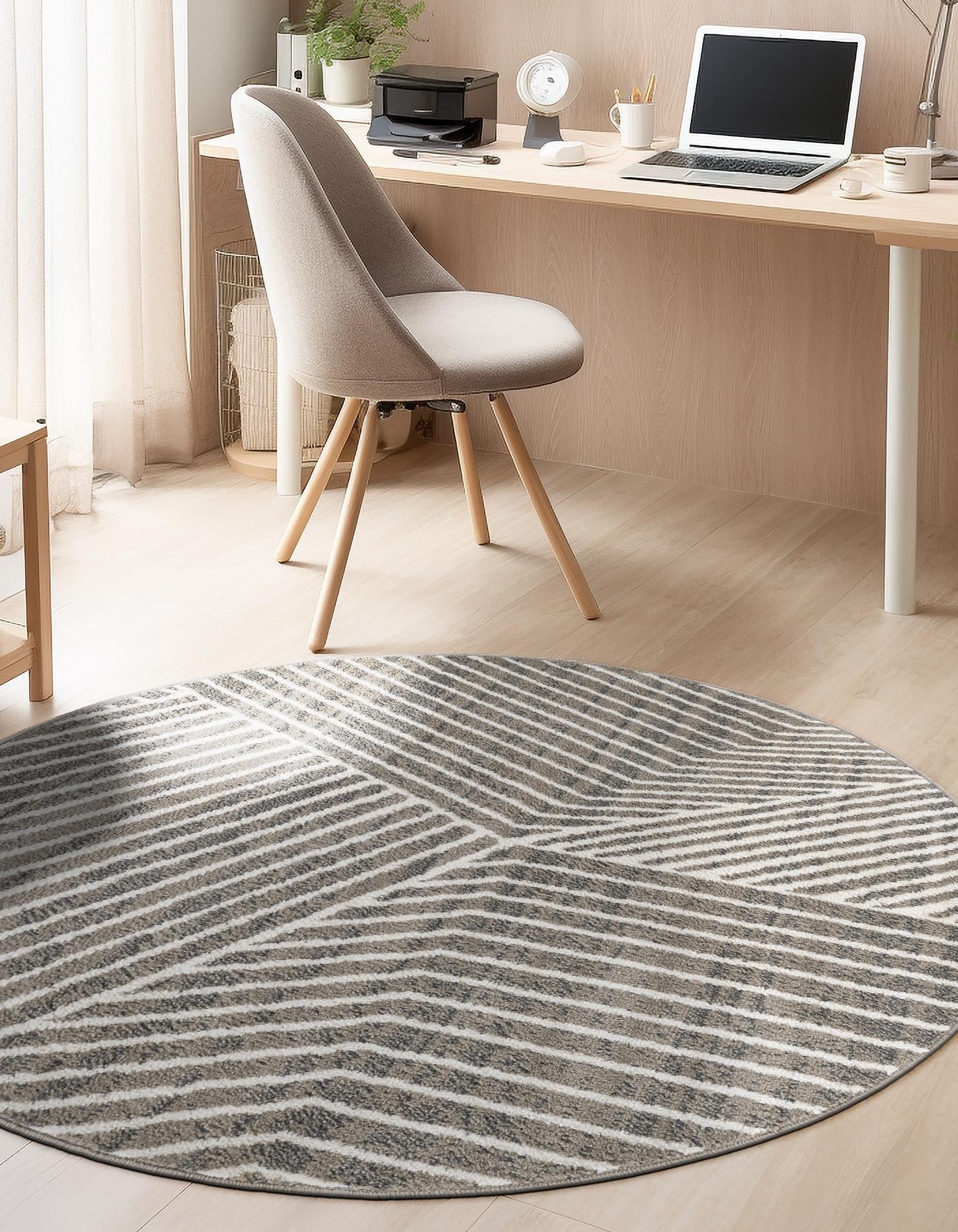 Gray 5' 1 x 5' 1 Norge Round Area Rug 100% Polypropylene Easy Clean Non Shed Stain Resistant Modern Carpet for Home Interior Design for Sale at Rug Engine