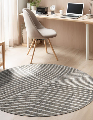 Gray 7' 10 x 7' 10 Norge Round Area Rug 100% Polypropylene Easy Clean Non Shed Stain Resistant Modern Carpet for Home Interior Design for Sale at Rug Engine