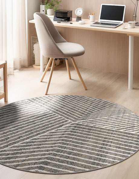 Gray 7' 10 x 7' 10 Norge Round Area Rug 100% Polypropylene Easy Clean Non Shed Stain Resistant Modern Carpet for Home Interior Design for Sale at Rug Engine