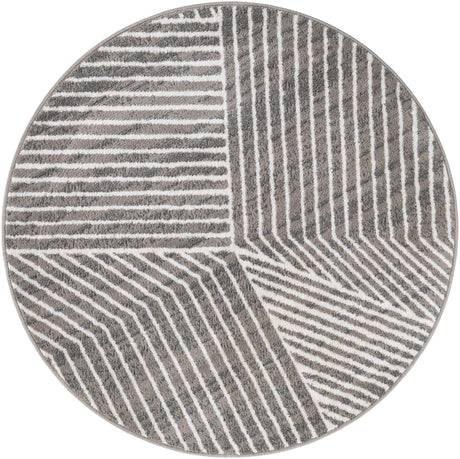 Gray 5' 1 x 5' 1 Norge Round Area Rug 100% Polypropylene Easy Clean Non Shed Stain Resistant Modern Carpet for Home Interior Design for Sale at Rug Engine