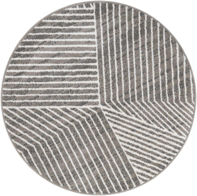Gray 5' 1 x 5' 1 Norge Round Area Rug 100% Polypropylene Easy Clean Non Shed Stain Resistant Modern Carpet for Home Interior Design for Sale at Rug Engine
