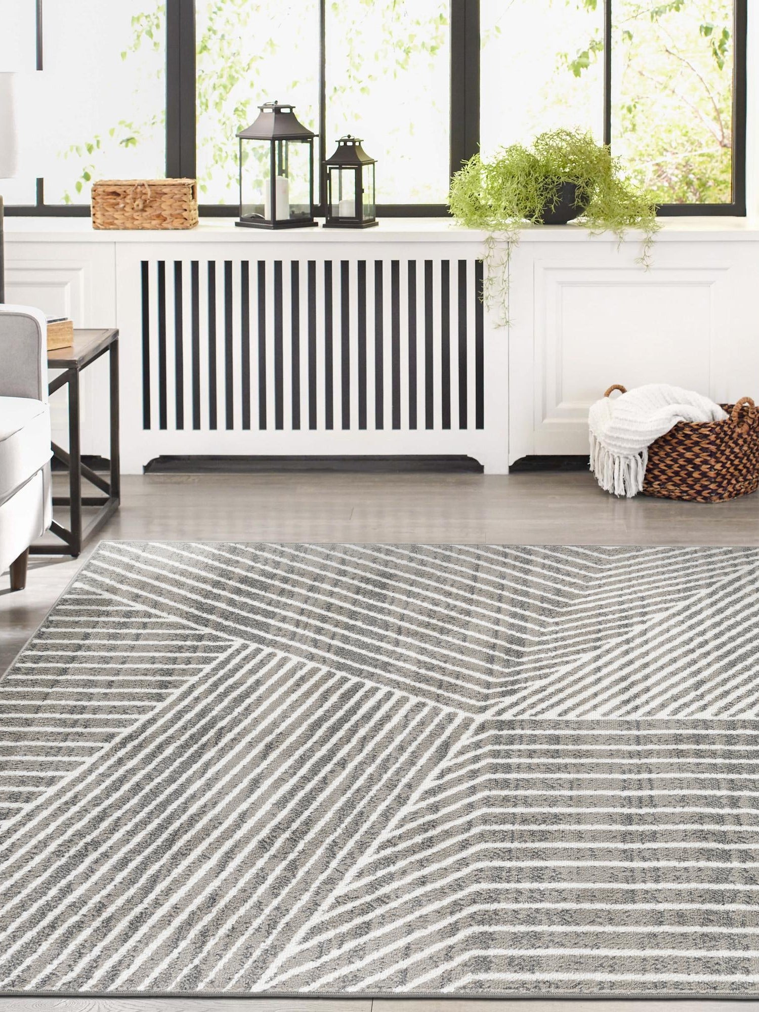 Gray 6' 1 x 9' Norge Rectangle Area Rug 100% Polypropylene Easy Clean Non Shed Stain Resistant Modern Carpet for Home Interior Design for Sale at Rug Engine