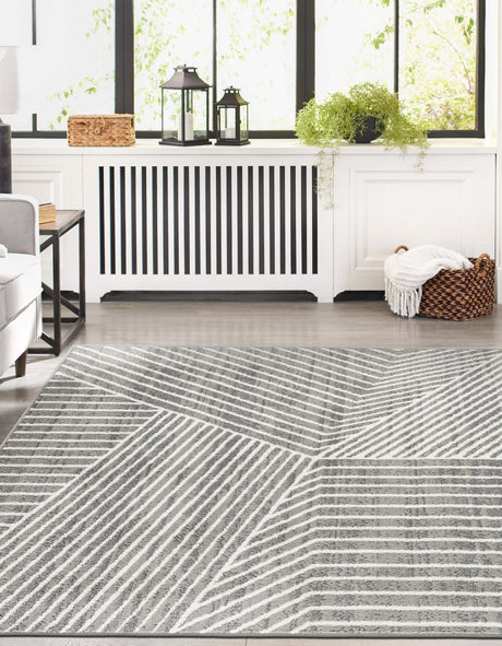 Gray 6' 1 x 9' Norge Rectangle Area Rug 100% Polypropylene Easy Clean Non Shed Stain Resistant Modern Carpet for Home Interior Design for Sale at Rug Engine