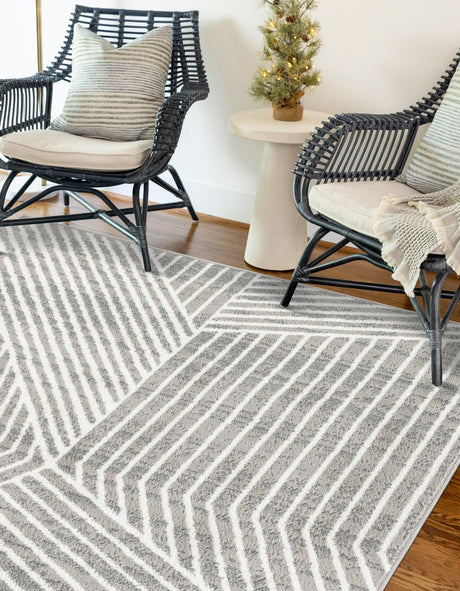 Gray 7' 10 x 10' Norge Rectangle Area Rug 100% Polypropylene Easy Clean Non Shed Stain Resistant Modern Carpet for Home Interior Design for Sale at Rug Engine