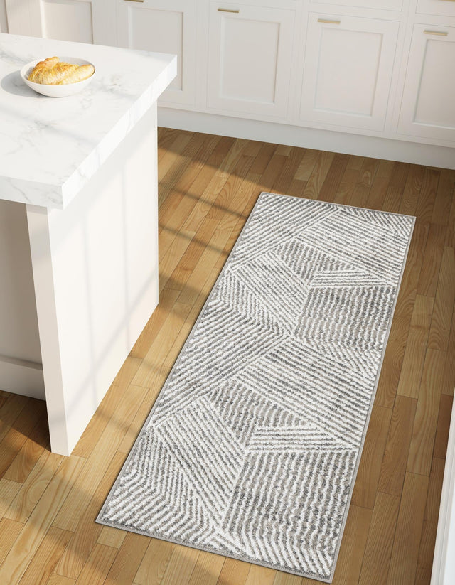 Gray 2' x 8' Norge Runner Area Rug 100% Polypropylene Easy Clean Non Shed Stain Resistant Modern Carpet for Home Interior Design for Sale at Rug Engine