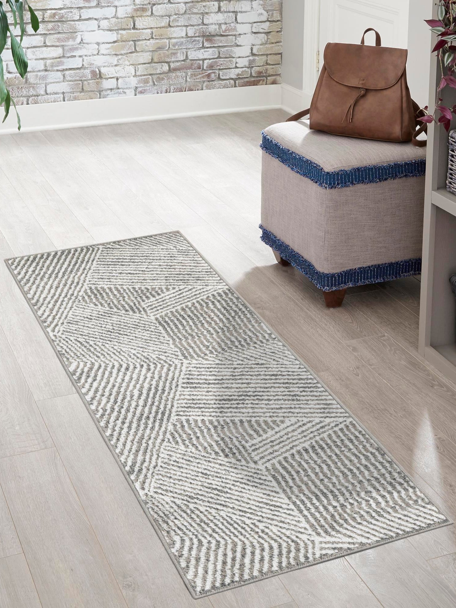 Gray 2' 7 x 12' Norge Runner Area Rug 100% Polypropylene Easy Clean Non Shed Stain Resistant Modern Carpet for Home Interior Design for Sale at Rug Engine