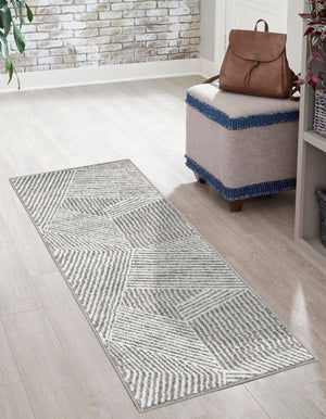 Gray 2' 7 x 12' Norge Runner Area Rug 100% Polypropylene Easy Clean Non Shed Stain Resistant Modern Carpet for Home Interior Design for Sale at Rug Engine