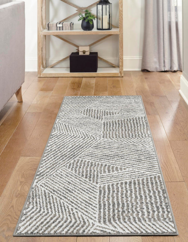 Gray 2' 7 x 10' Norge Runner Area Rug 100% Polypropylene Easy Clean Non Shed Stain Resistant Modern Carpet for Home Interior Design for Sale at Rug Engine