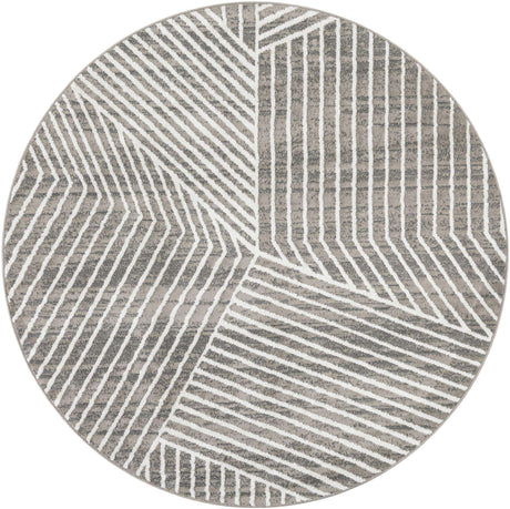 Gray 7' 10 x 7' 10 Norge Round Area Rug 100% Polypropylene Easy Clean Non Shed Stain Resistant Modern Carpet for Home Interior Design for Sale at Rug Engine