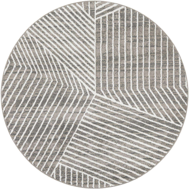 Gray 7' 10 x 7' 10 Norge Round Area Rug 100% Polypropylene Easy Clean Non Shed Stain Resistant Modern Carpet for Home Interior Design for Sale at Rug Engine