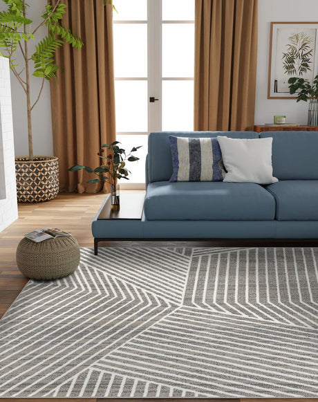 Gray 7' 10 x 7' 10 Norge Square Area Rug 100% Polypropylene Easy Clean Non Shed Stain Resistant Modern Carpet for Home Interior Design for Sale at Rug Engine