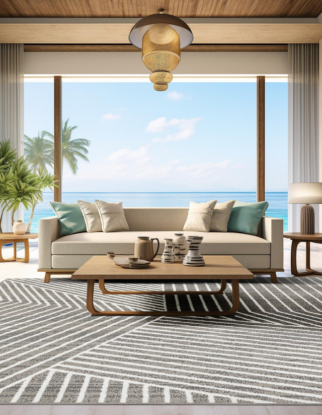 Gray 7' 10 x 7' 10 Norge Square Area Rug 100% Polypropylene Easy Clean Non Shed Stain Resistant Modern Carpet for Home Interior Design for Sale at Rug Engine