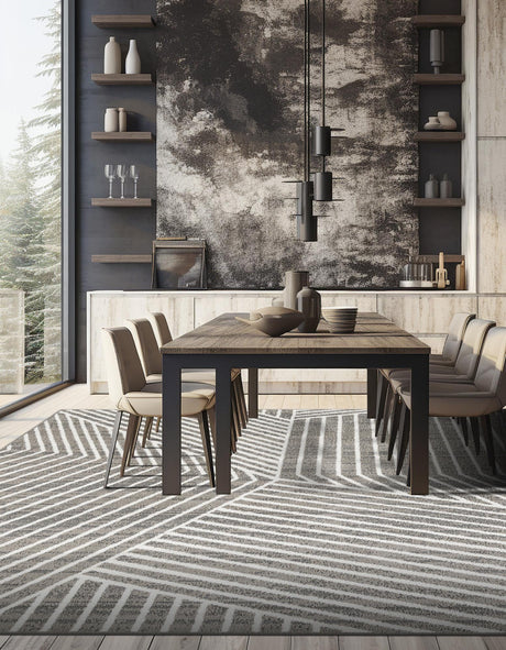 Gray 7' 10 x 7' 10 Norge Square Area Rug 100% Polypropylene Easy Clean Non Shed Stain Resistant Modern Carpet for Home Interior Design for Sale at Rug Engine