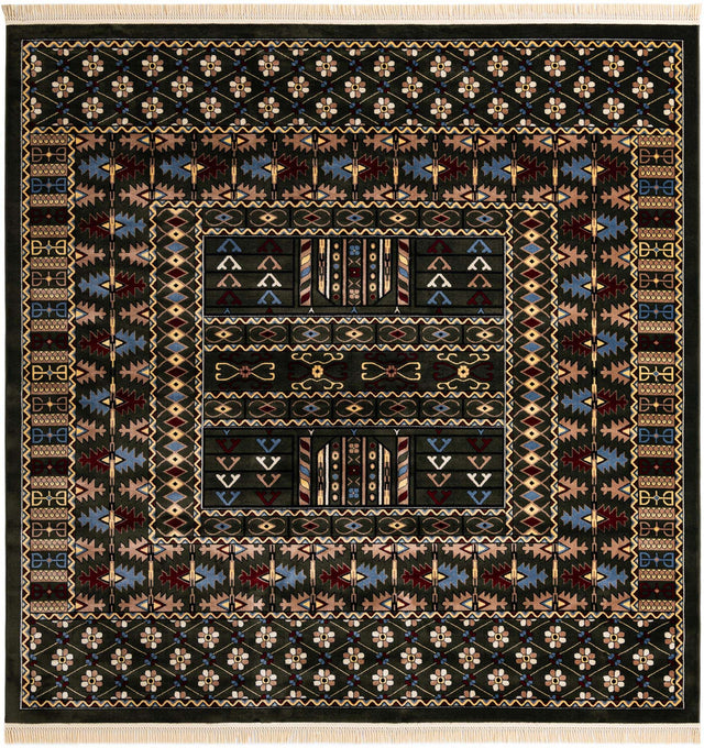 Dark Green 10' x 10' Tekke Square Area Rug Classic Traditional Vintage Design Carpet for Living Rooms, Dining, Bedrooms, Office Space for Sale at Rug Engine