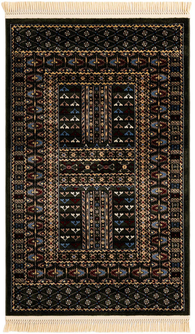 Dark Green 3' 1 x 5' 3 Tekke Rectangle Area Rug Classic Traditional Vintage Design Carpet for Living Rooms, Dining, Bedrooms, Office Space for Sale at Rug Engine