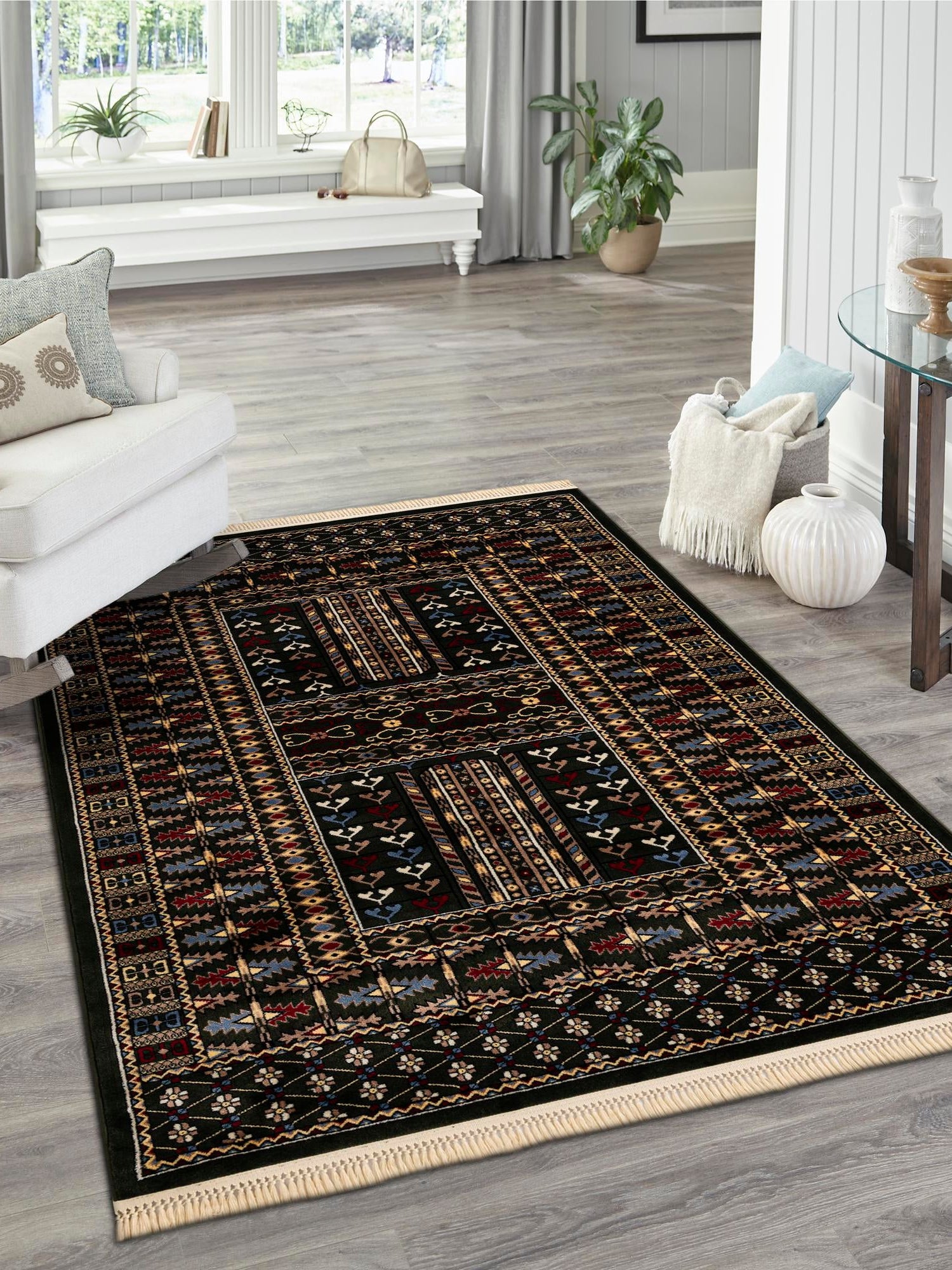 Dark Green 7' 10 x 10' Tekke Rectangle Area Rug Classic Traditional Vintage Design Carpet for Living Rooms, Dining, Bedrooms, Office Space for Sale at Rug Engine