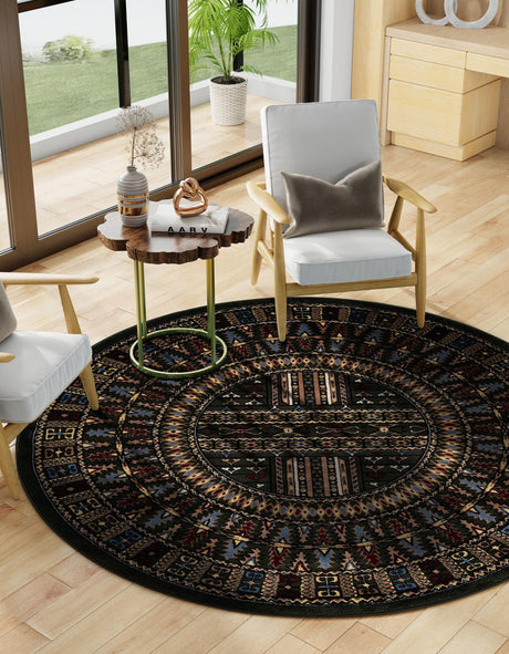 Dark Green 7' 10 x 7' 10 Tekke Round Area Rug Classic Traditional Vintage Design Carpet for Living Rooms, Dining, Bedrooms, Office Space for Sale at Rug Engine