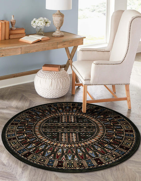 Dark Green 7' 10 x 7' 10 Tekke Round Area Rug Classic Traditional Vintage Design Carpet for Living Rooms, Dining, Bedrooms, Office Space for Sale at Rug Engine
