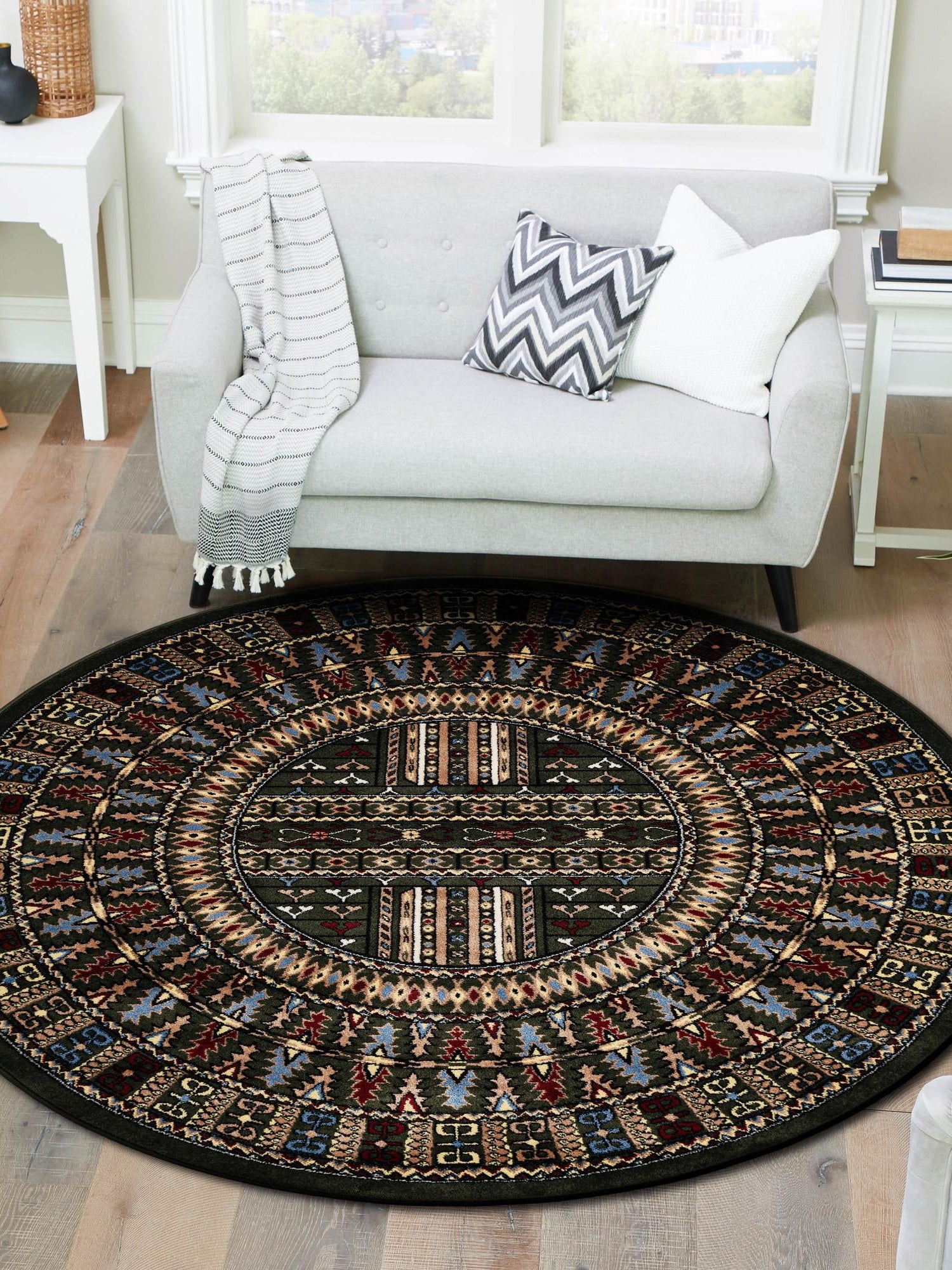 Dark Green 5' 3 x 5' 3 Tekke Round Area Rug Classic Traditional Vintage Design Carpet for Living Rooms, Dining, Bedrooms, Office Space for Sale at Rug Engine